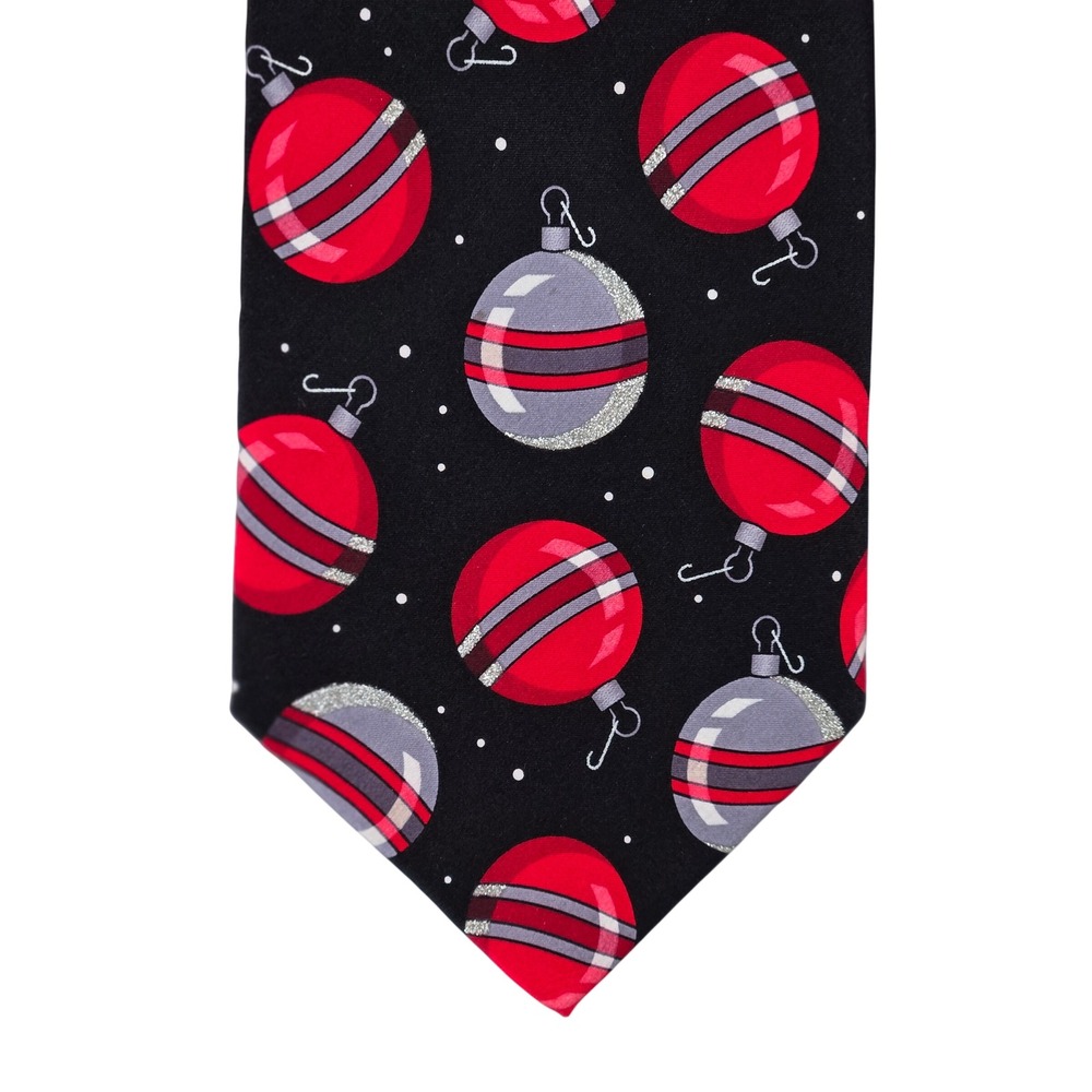 Holidays Mens Silk Necktie Christmas Ornament Glitter Festive Black Red - Picture 1 of 10